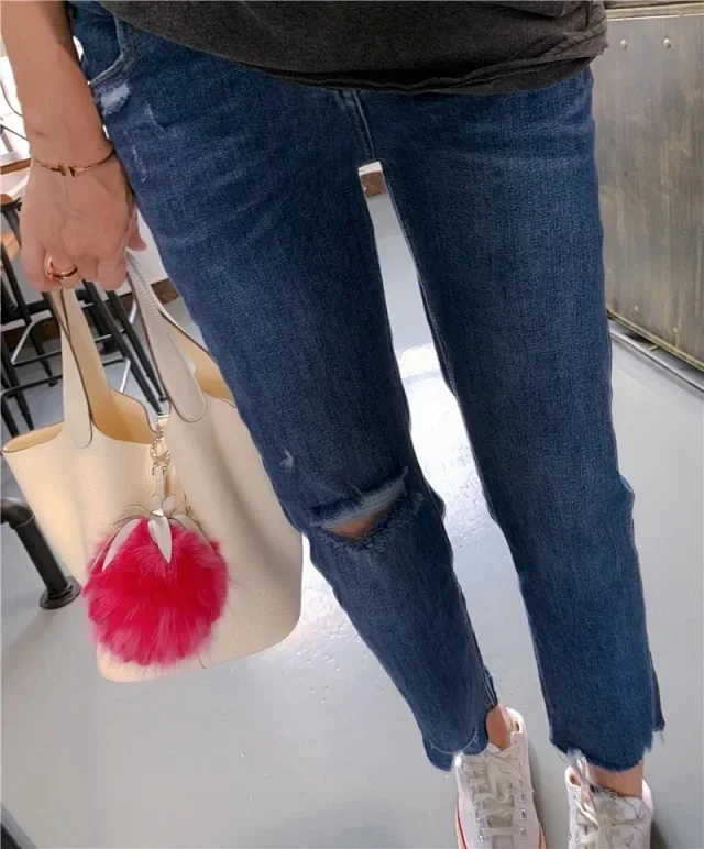 

High waist show thin 9 points tear edge leg show leg long straight pants women mom jeans 2021