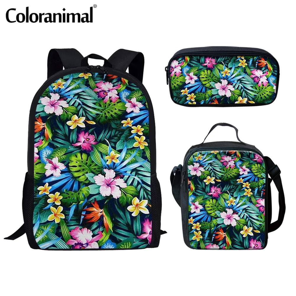 

Рюкзак Coloranimal Pretty тропический с принтом плюмерии и гибискуса для девочек и мальчиков, вместительная школьная сумка 3 шт./компл. Book Bolsa