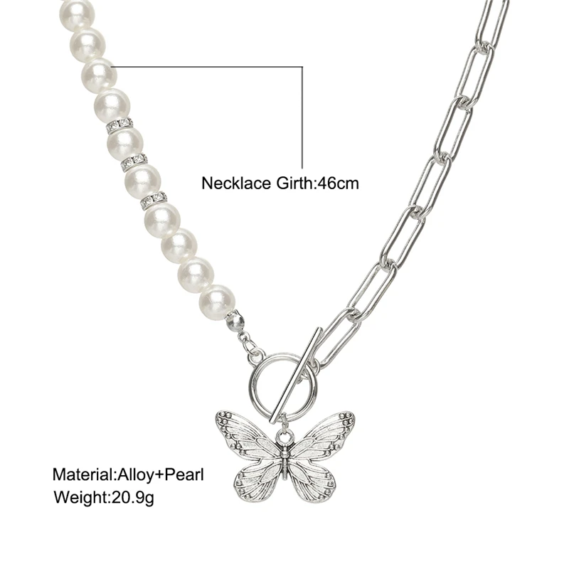

17KM Vintage Gold Silver Color Pearl Pendant Butterfly Necklace for Women Boho Butterflies Chain Choker Necklaces Jewelry