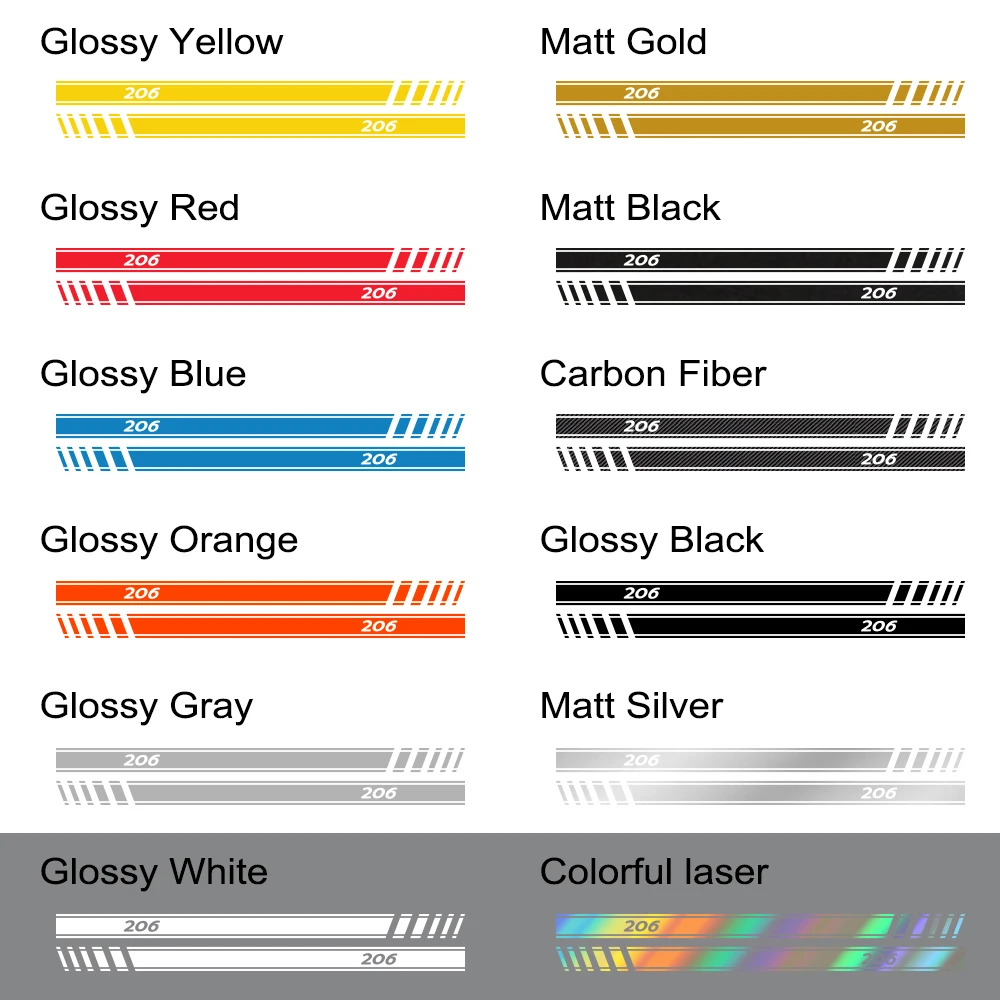 

2PCS Car Door Side Graphical Vinyl Long Stripes Stickers Automobile Vinyl Film Auto Sport Decals Car Accessories for Peugeot 206
