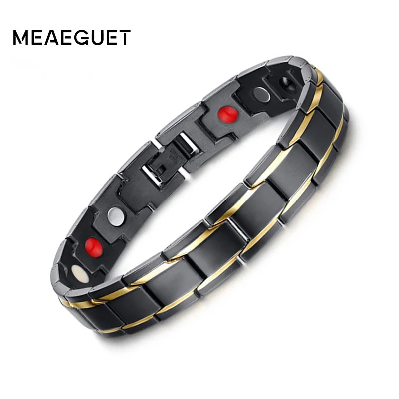 Черные браслеты для здоровья Meaeguet 12 мм магнитные из нержавеющей стали ювелирные