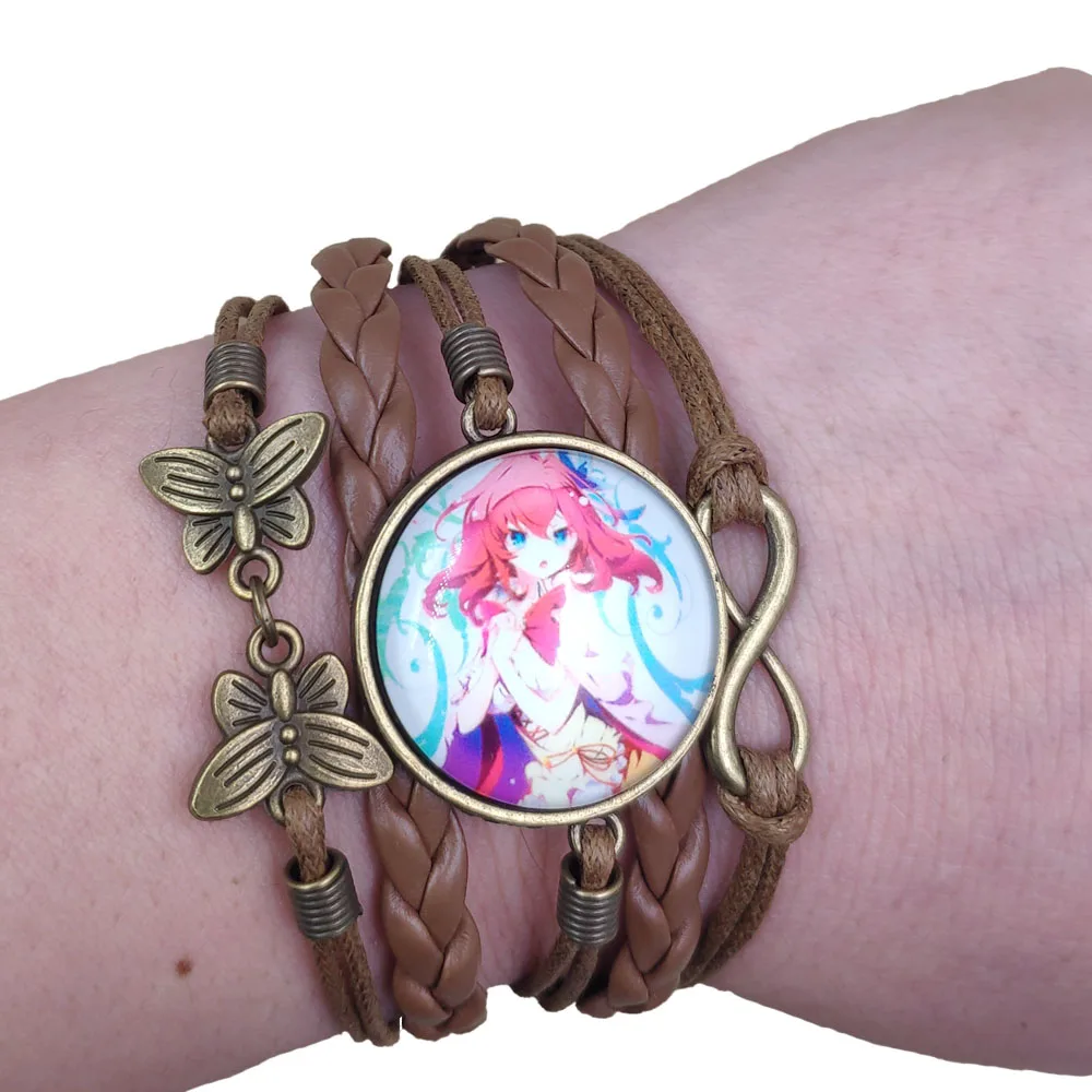 

Cute Anime Leather Multilayer Bracelet Japanese NO GAME NO LIFE Time gem Handmade Infinity Love Retro Antique 007-012