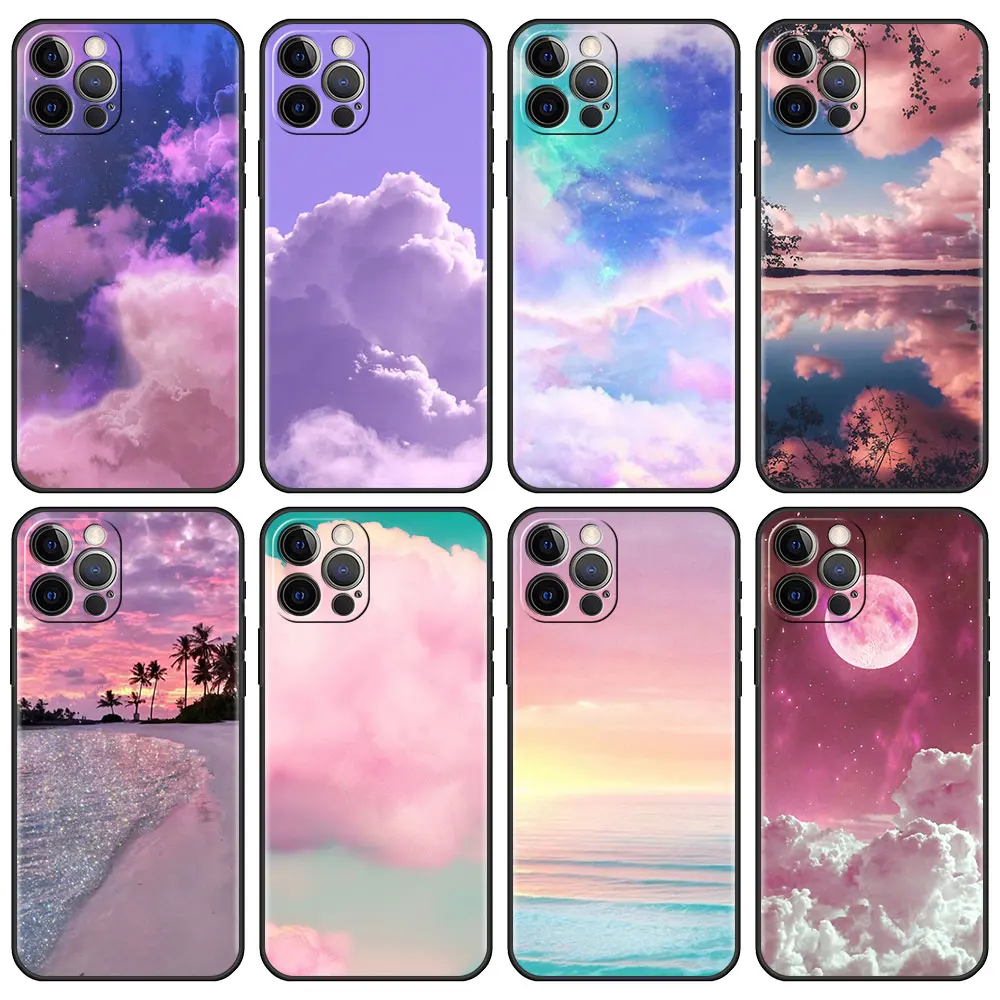 

Luxury Soft Case For Apple iPhone 13 12 Mini 11 Pro 7 XR X 6 6S XS Max 5 5S SE 8 8S Plus Tpu Phone Cover Pink Cloud
