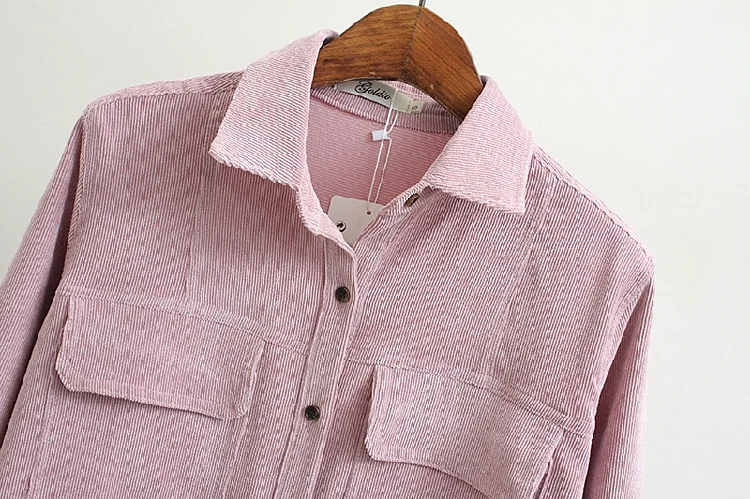 

2020 Autumn Corduroy Fabric Woman Clothing Solid Color Fashion Ladies Long Shirt New Style Loose Turn-down Collar Vintage Shirts