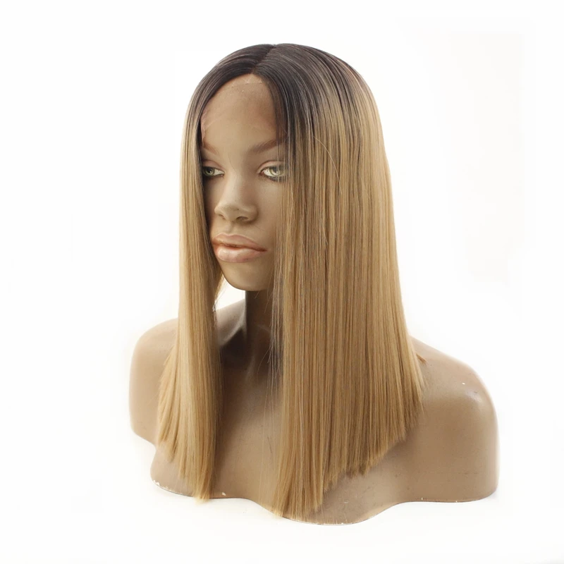 Короткий парик блонд Боба для женщин бесклеевой синтетический фронта черного Ombre