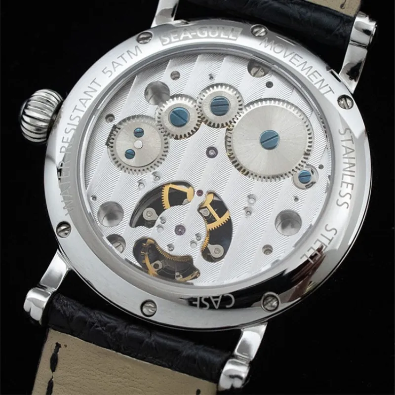 Top Brand Luxury Men Tourbillon Watches Male Sapphire Clock 3D Earth Enamel Dial ST8000 Mens Mechanical Watch Crocodile Leather