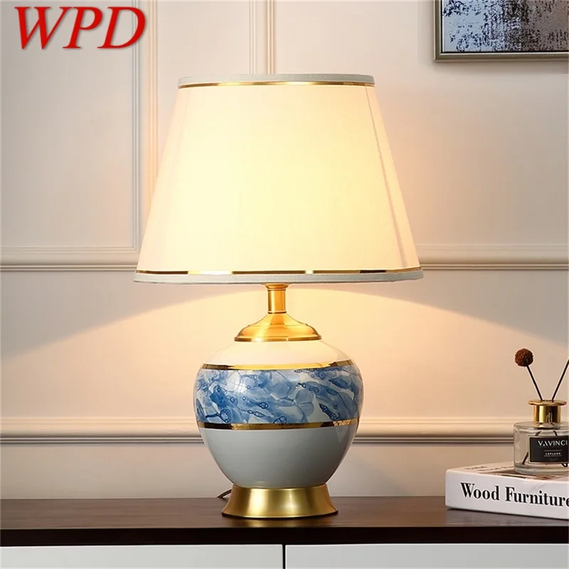 

Керамические настольные лампы WPD, медный современный светильник из ткани, декоративные лампы для дома, гостиной, столовой, спальни
