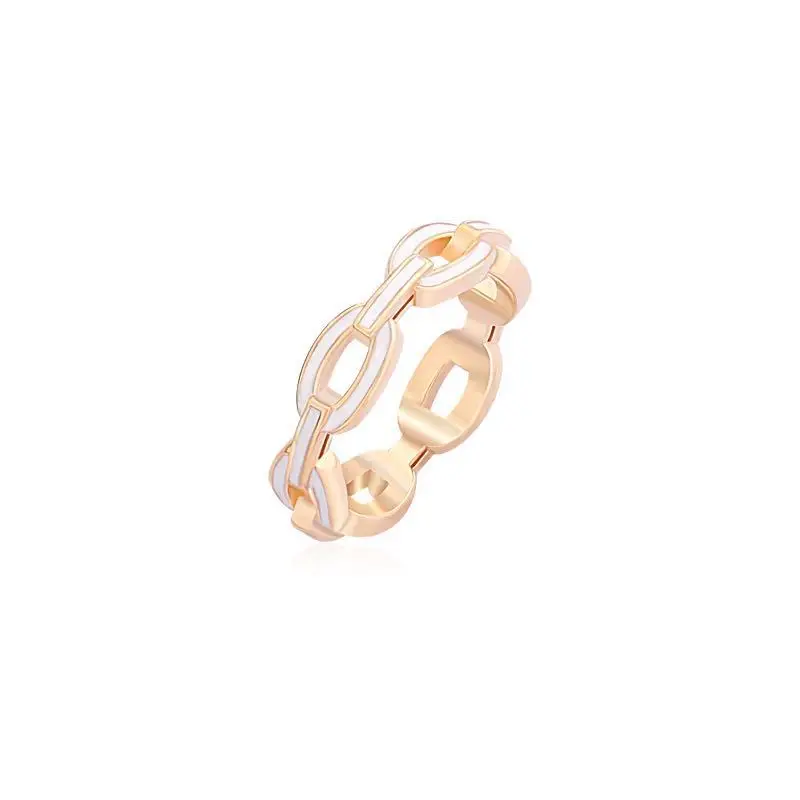 

2021 New Fashion Accessories High Quality French Enamel Chain Ring Metal Drop Glaze Retro Design Rings for Women