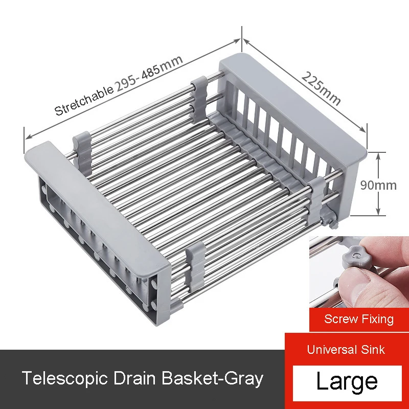 

Fruit Vegetable Cutlery Drainer Stainless Steel Rack Drain Basket Telescopic Sink Rack Dish Rack Cleaning Organizer Kitchen