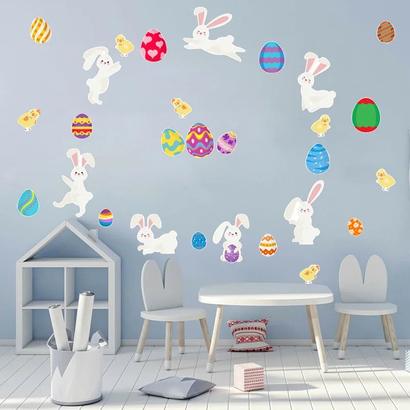 

Colorful egg rabbit wall stickers for kids room removable home decor baby children nusery school wall decals