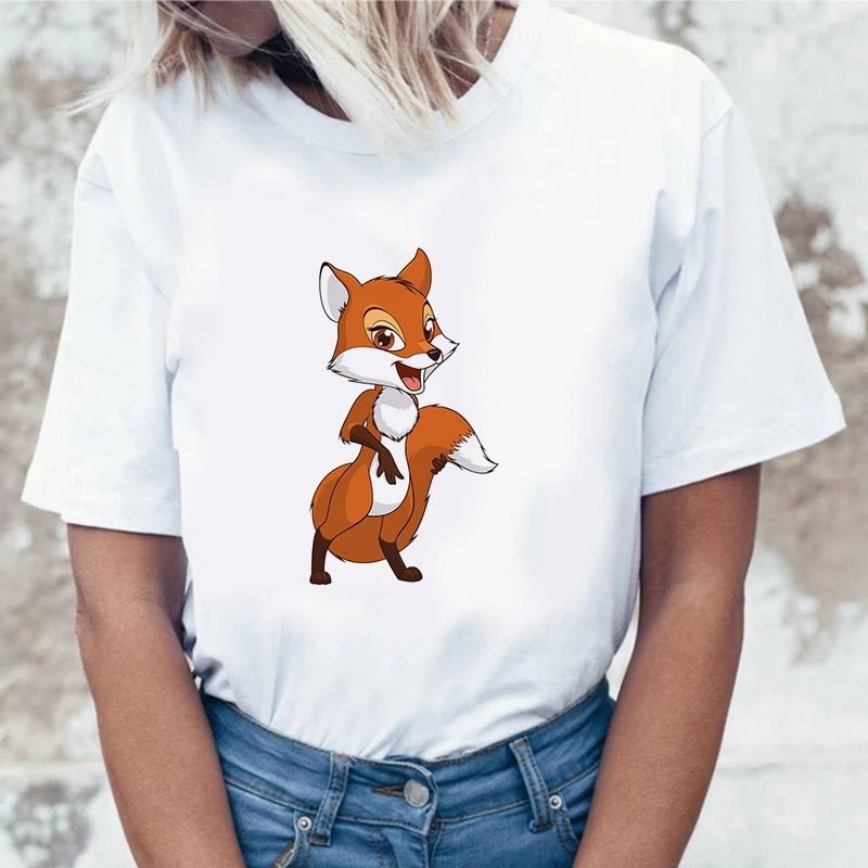 

Cute Fox Cartoon Printed Ladies T-shirt O-Neck Harajuku Graphic T-shirt Short Sleeve Summer TShirt Female streetclothing