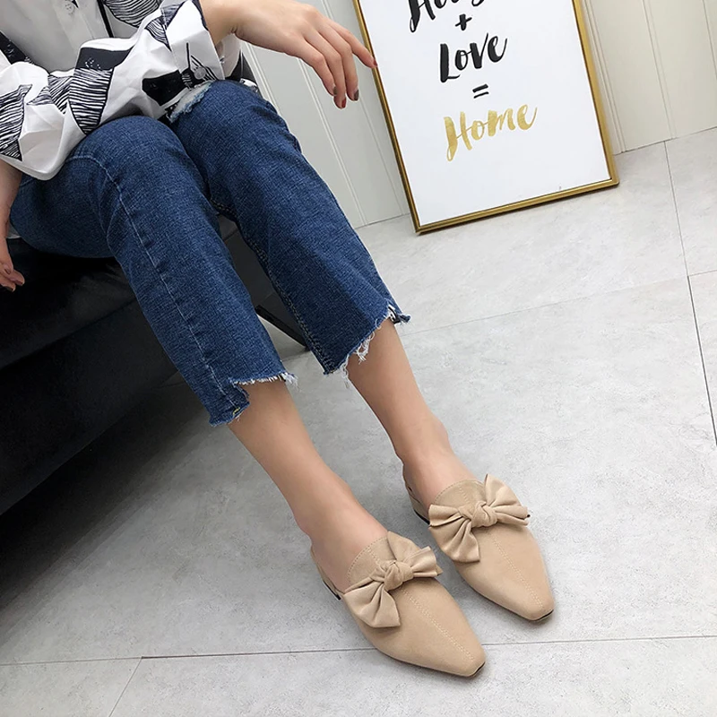 Тапочки на низком каблуке модельная женская обувь дизайнерские шлепанцы Модные