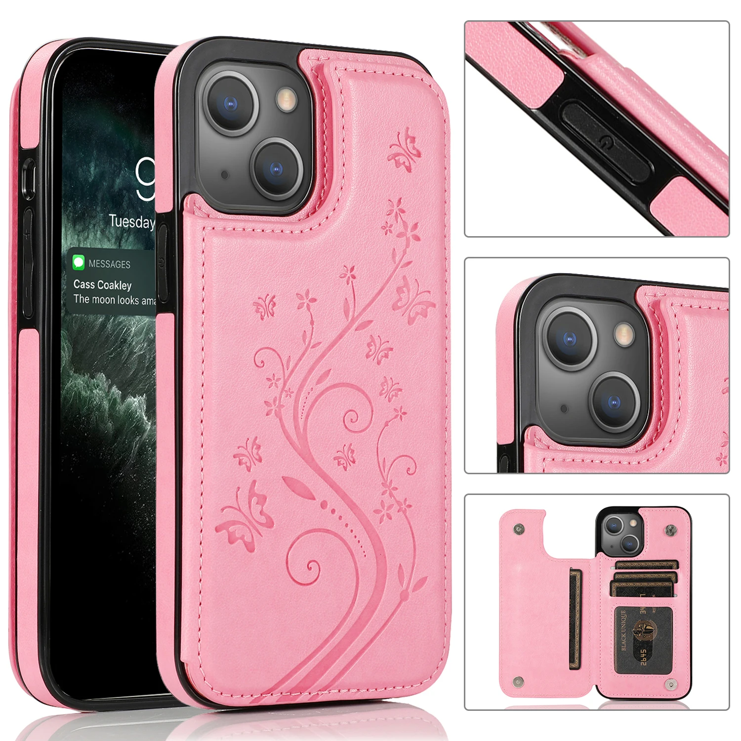 

Luxury Wallet Phone Case for iPhone 13 12 Mini 11 Pro Max XR SE 2020 XS 6 7 8 PU Leather Embossed Card Holder Shockproof Cover