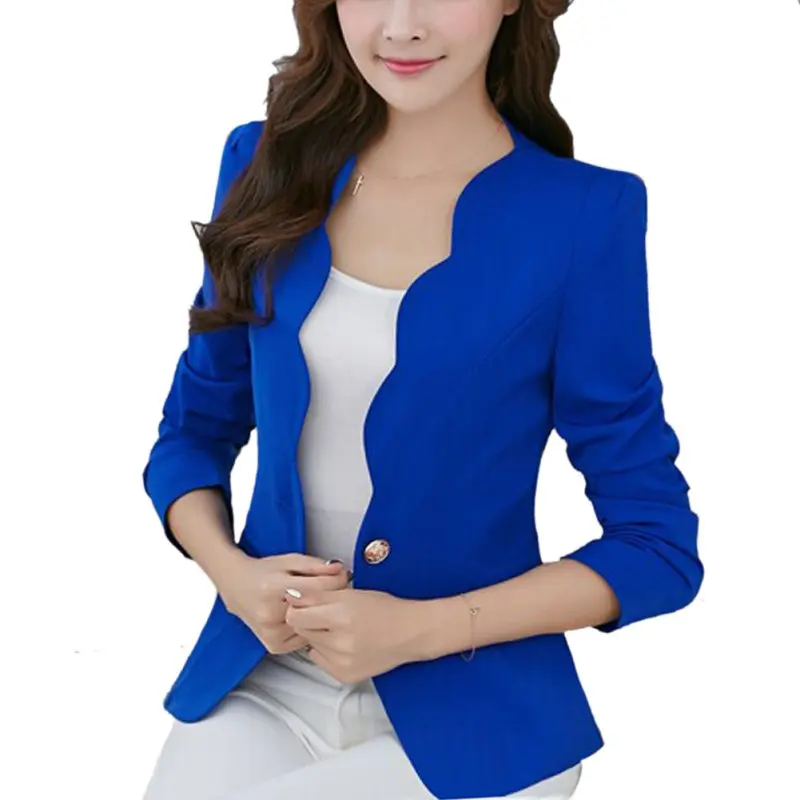 Royal Blue Женские OL модные тонкие пальто с пламенем Женский костюм куртка Женский Осенний длинный рукав дамы Блейзер пиджак в офисном стиле 4 цвета - Цвет: Royal Blue