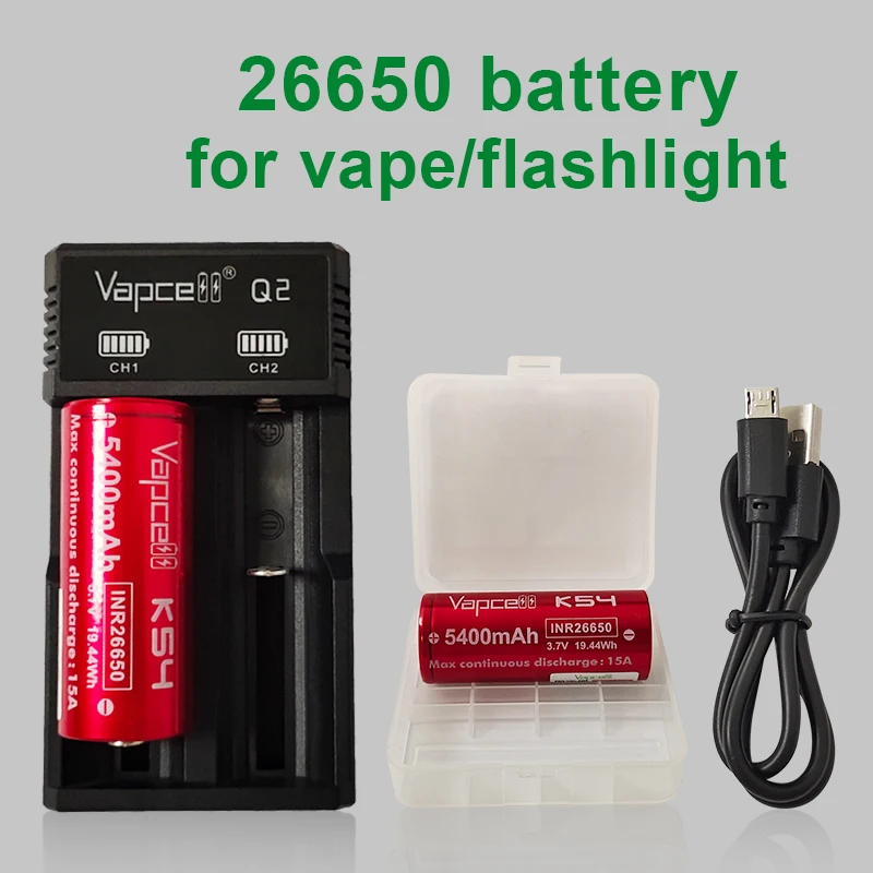 Оригинальный литий-ионный аккумулятор VapCell INR 26650 5400 мАч 15 А K54 3 7 в аккумуляторная
