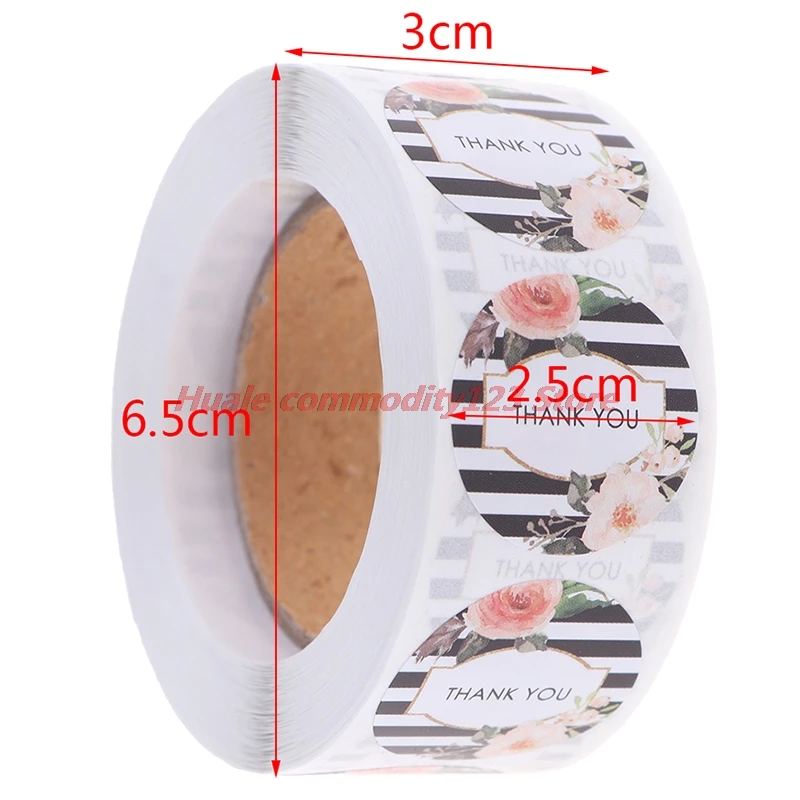 

500PCs / 1 roll Thank You Stickers Seal Labels with Flower Round Envelopes Seal Stickers