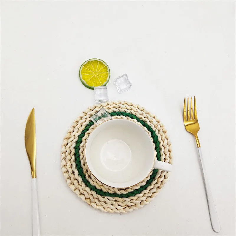 Круглая соломенная тканая Нескользящая кухонная подставка в скандинавском
