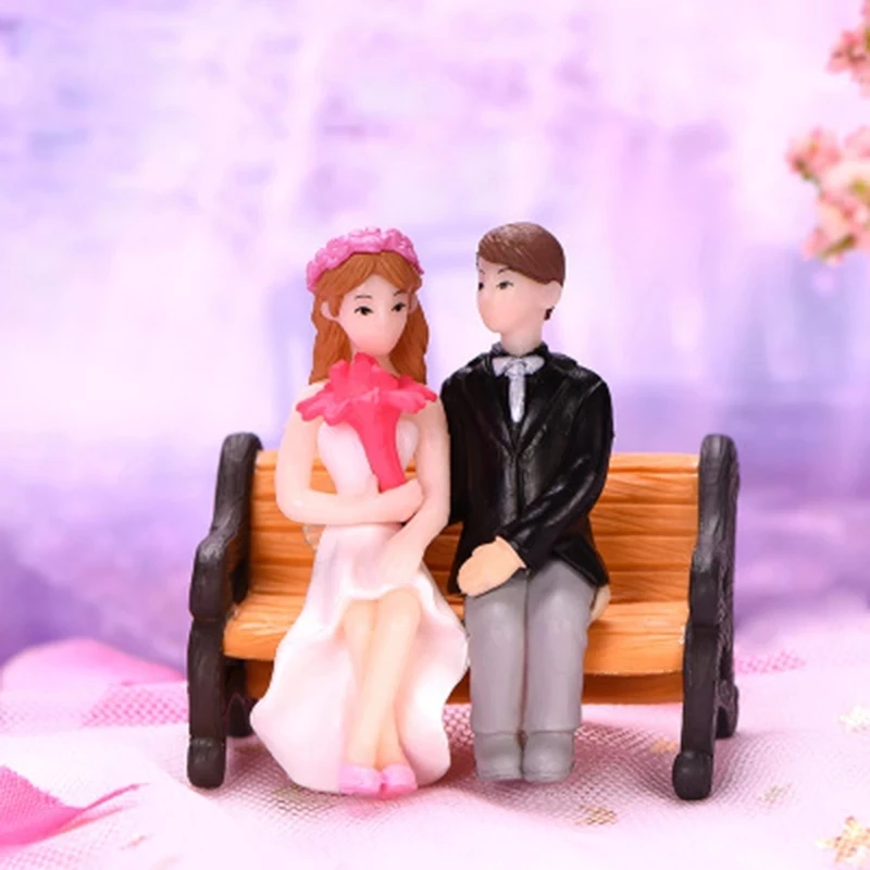 

ZOCDOU 3 Pieces Park Bench Lover Sweetheart Young People Girl Wedding Model DIY Statue Figurine PVC Crafts Ornament Miniatures
