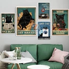 Постер в ретро стиле с изображением черной кошки, Картина на холсте в стиле унитаза, обнаженного ресторана, еды, современное домашнее украшение для комнаты
