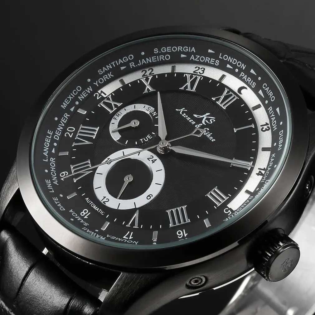 Black KS306 Бренд Imperial KS, 24 часа в день, розовое золото, с автоматическим заводом, Relogio, кожаный ремешок, аналоговые автоматические часы, мужские механические часы, подарок/KS302 - Цвет: Black KS306