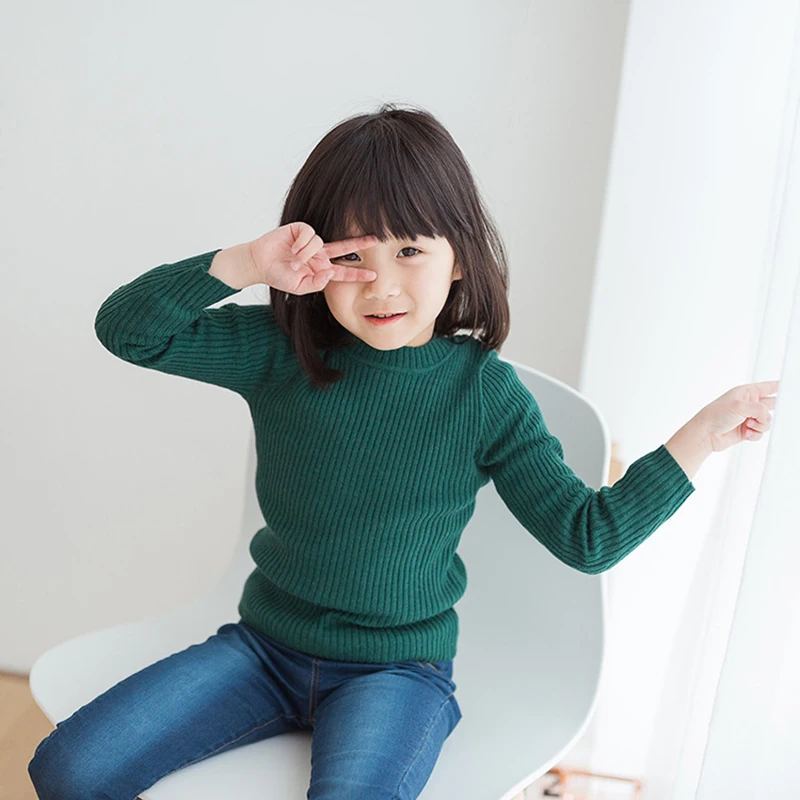 Детская одежда с круглым вырезом свитер в рубчик для девочек сезон зима-осень