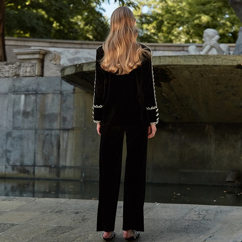

TWOTWINSTYLE Velour Black Minimalist Trouser For Women High Waist Pocket Casual Wide Leg Pants Female Fashion New Clothing 2020
