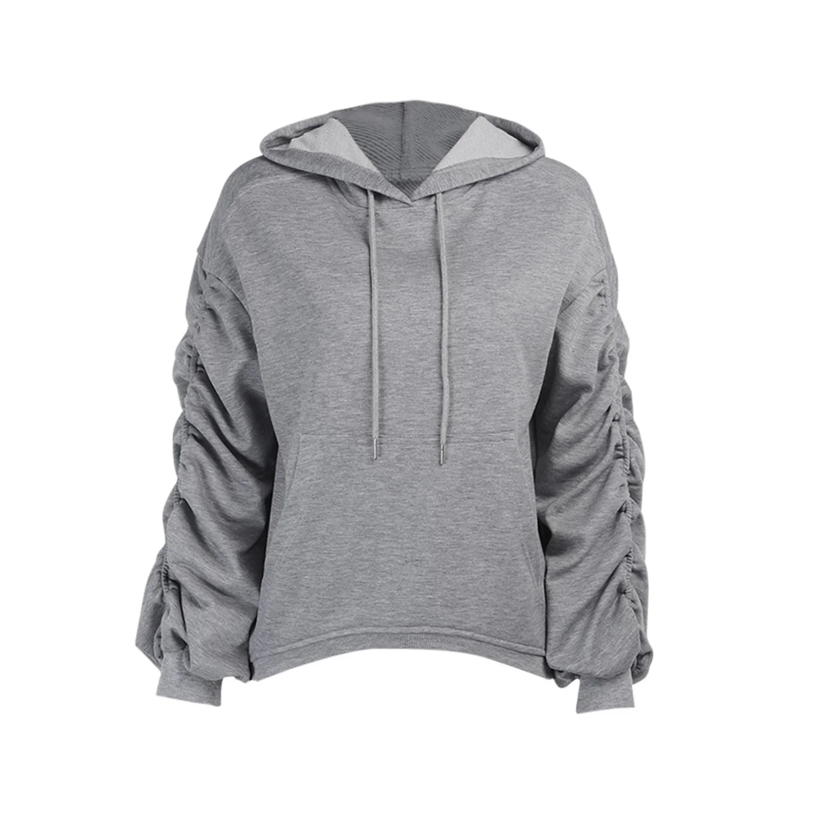 

Autumn 2020 Women Casual Loose Hoodies Ruched Long Sleeve Winter Warm Sweatshirts Hooded Top with Pocket