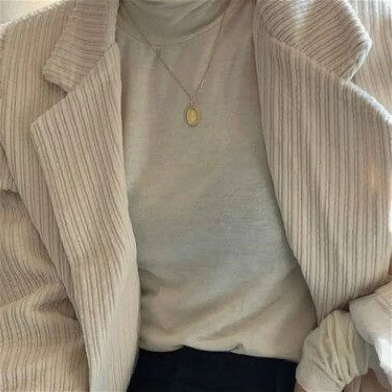 

Jackets Women Solid Simple Corduroy Retro Korean Style Leisure Pockets Females Streetwear All-match Warm Temperament New Outwear