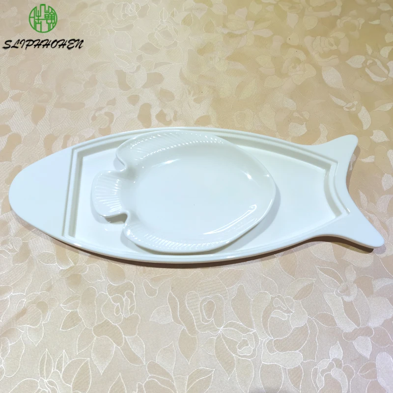 White Side Dish A5 Melamine Fish Shaped Plate Imitation Porcelain Tableware In Western Restaurant Fashion Ware