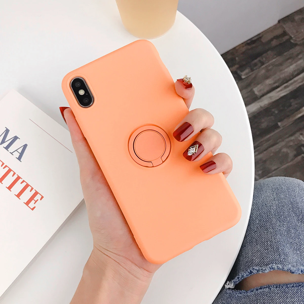 XW0354O USLION силиконовый сплошной цвет с кольцом для пальцев чехол для iPhone X XS XR Xs Max 6 6S 7 8 Plus Мягкий ТПУ, конфетный цвет задняя крышка - Цвет: XW0354O