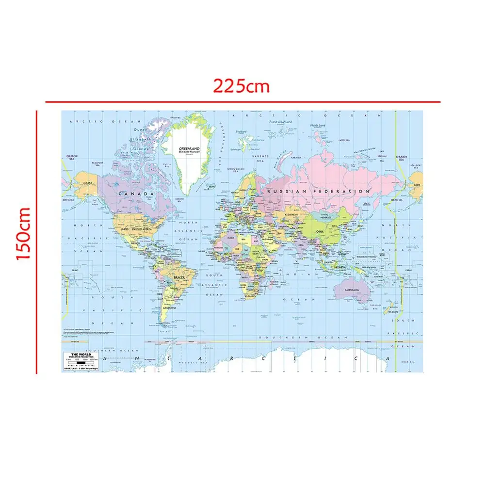150x225 см карта мира проекция мерктора с речным вырезом Нетканая без национального