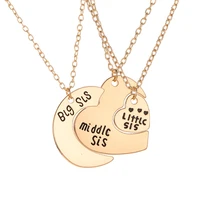 3 piece lady female girl women girlfriend couples metal gold silver color family love letters moon peach heart pendant necklace