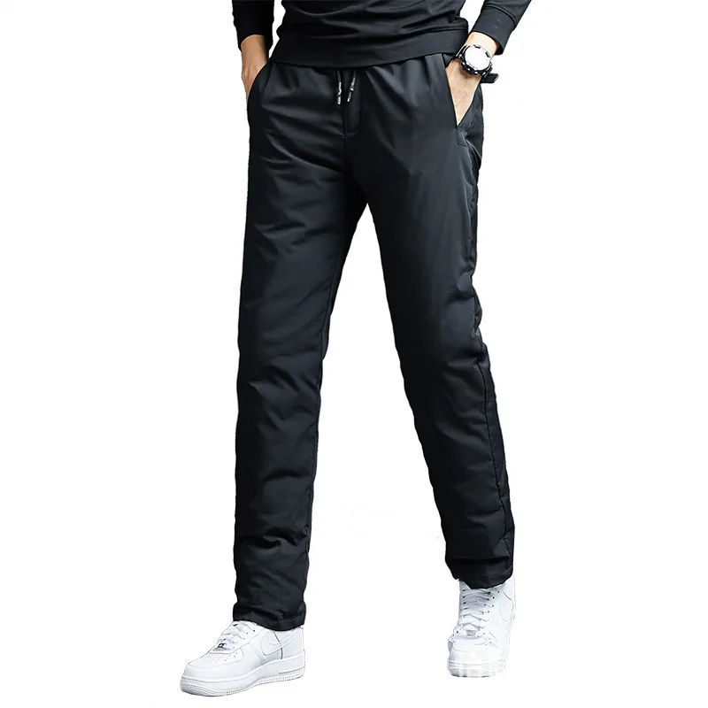 

down Men's trousers wear youth leisure slim fit high waist thickened warm cotton pants large elastic men's father winter