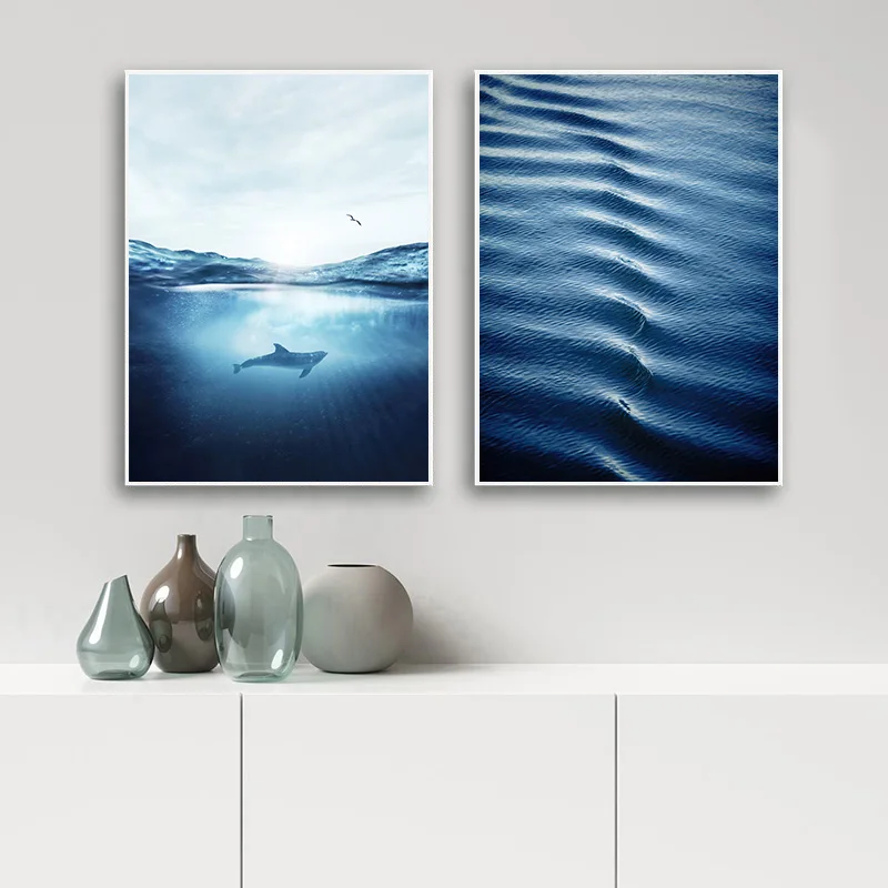Blue Ocean Whale Seascape Canvas Painting Nordic Nature Landscape Poster Print Scandinavian Wall Art Picture Modern Home Decor | Дом и сад