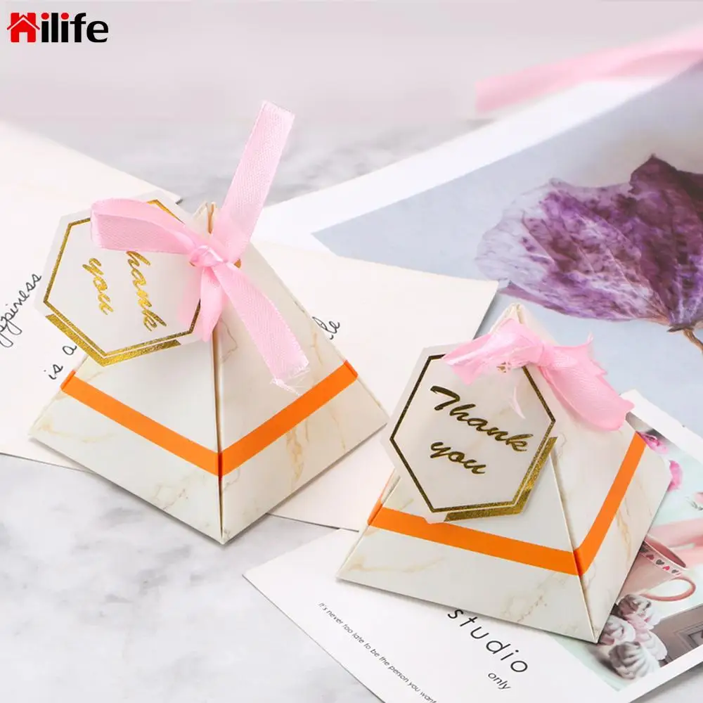 

Triangular Pyramid Marble Candy Box Wedding Birthday Favor Present Boxes for Party Baby Shower Paper Chocolate Boxes Package