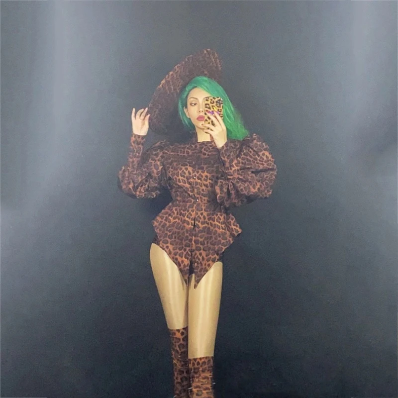 

Party Girl Opening Dance Women Gogo Puff Sleeve Shorts Hat Headwear Stage Costume Female Nightclub Bar Sexy Bodysuit DN8789