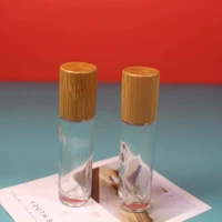 5pcs 10ml thick clear glass essential oil roll on bottle with bamboo wood lid metal roller ball for perfume aromatherapy