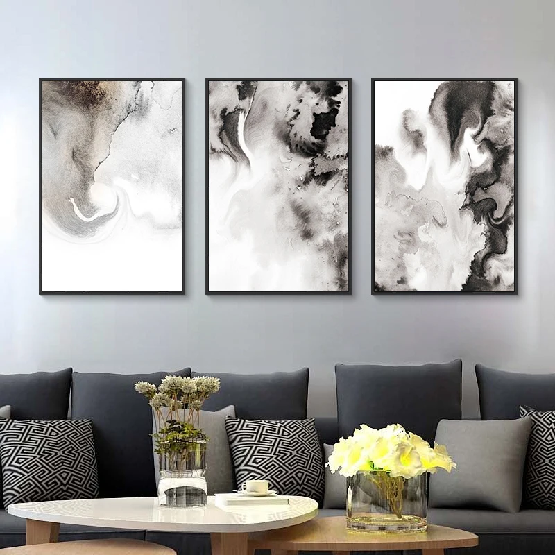 Акварельное искусство черно-белая абстрактная живопись печать на холсте