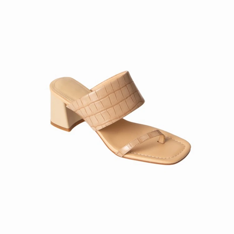 ????? 奪う猫2021本革6センチメートル高ヒールスリッパつま先リング女性の夏の女性の靴のサイズ33-40黒クリームホワイトA4043