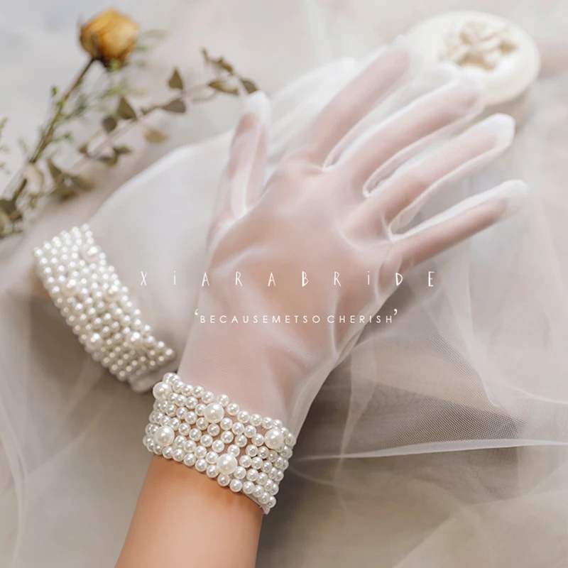 Women Short Bridal Gloves Wrist Length Handmade Sewing Pearl Beaded Wedding Accessories | Свадьбы и торжества
