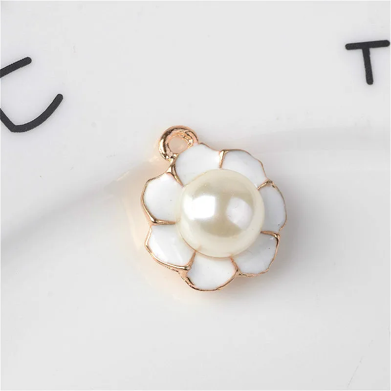 10 шт./лот 17 мм цветок с жемчугом эмалированные шармы Подвеска из сплава подходят