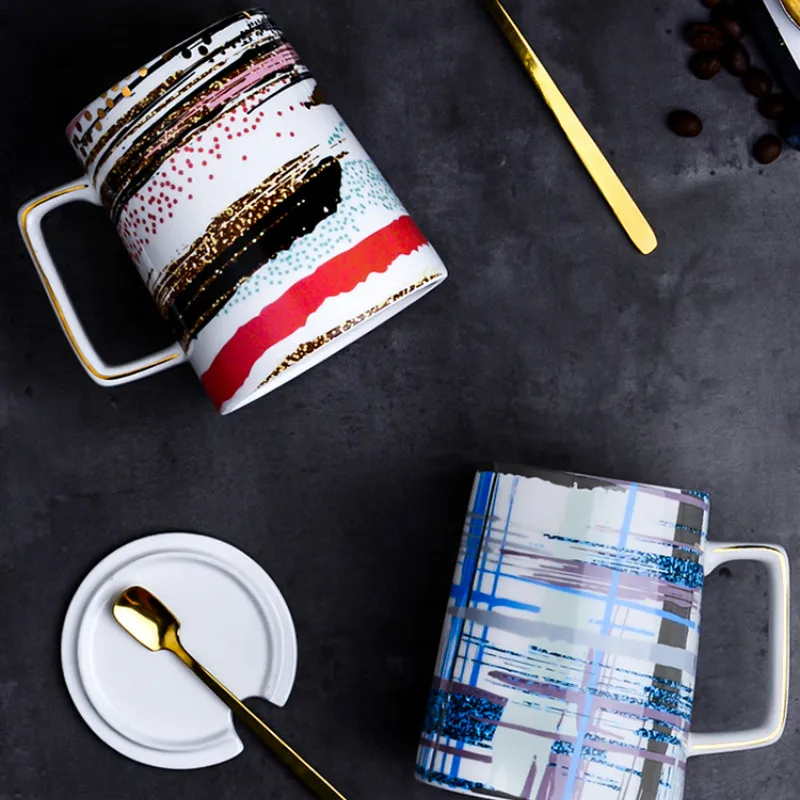 Керамическая кофейная кружка с крышкой и ложкой ручной работы Современная