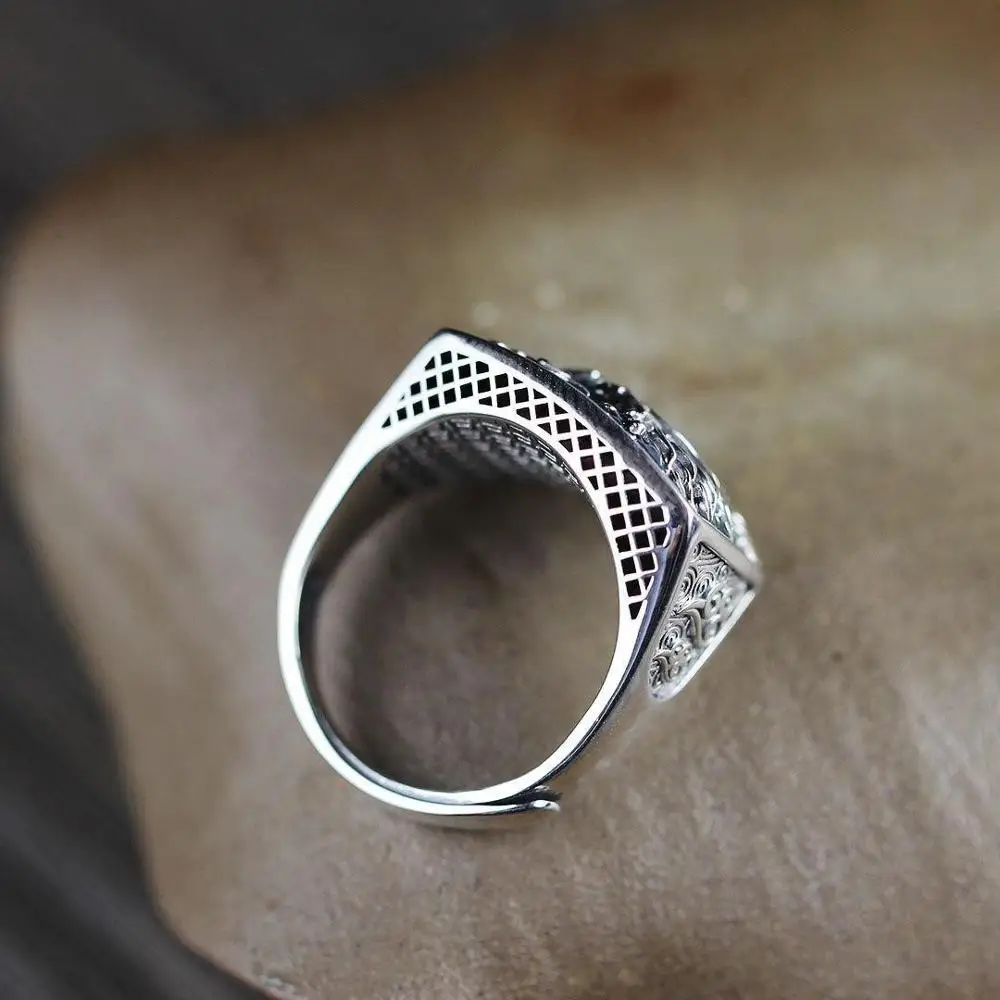 100% 925 solid Pure Silver Dragon Rings For Men And Women Cz Stone Setting Vintage Hollow Design Enameling Process | Украшения и