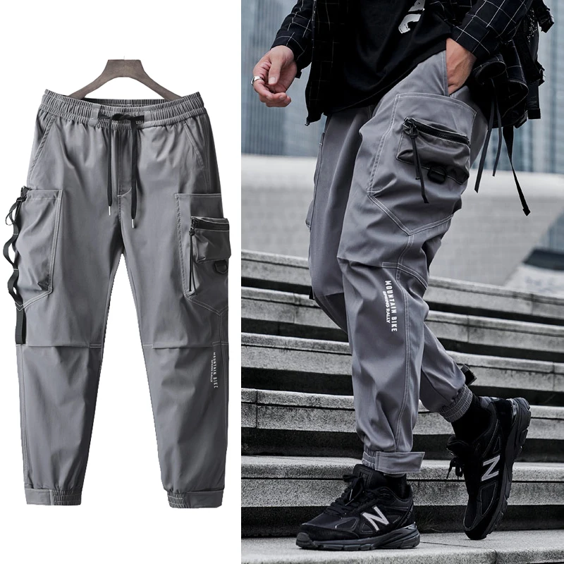 

2021Ready Stockstreetwear Casual Harem Men's pants Fashion Solid Joggers Men Zipper Pockets Ankle-length Cargo Pants For Men
