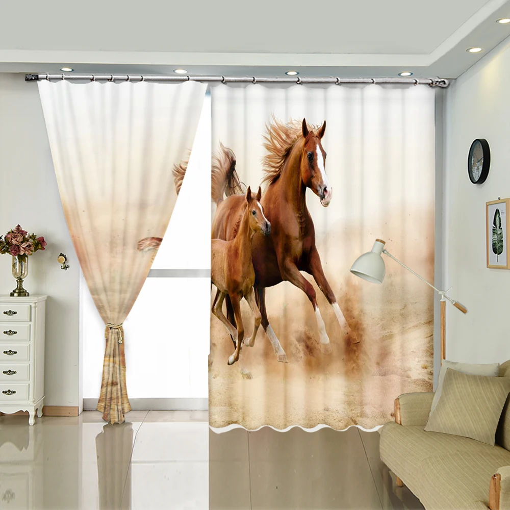 

Mother And Child Horses Running On Sand High-precision Blackout Curtains Dersonalized 3D Digital Printing Purtains DIY Photos