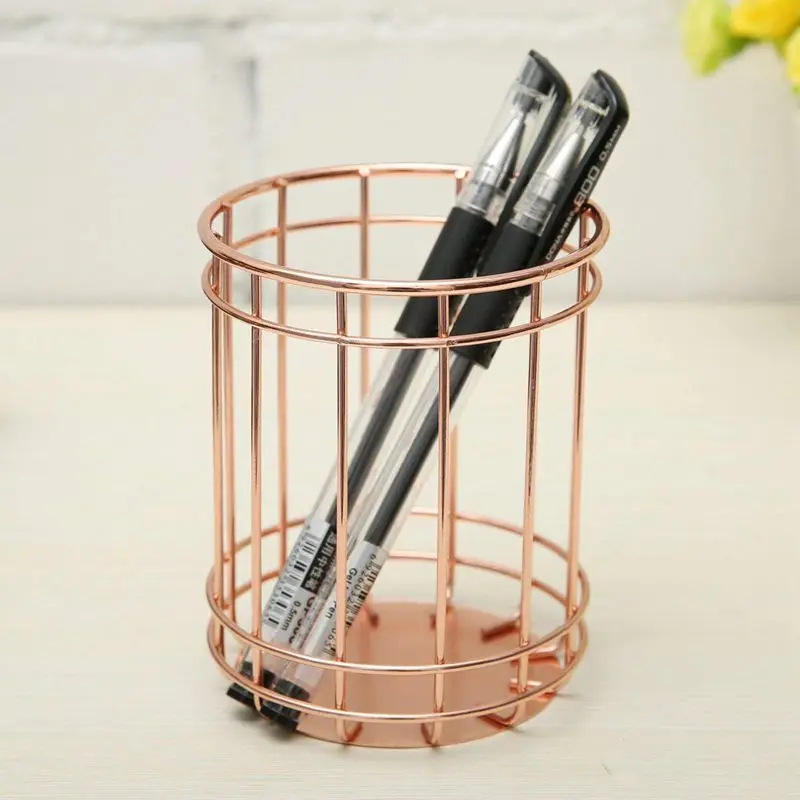 Держатель для карандашей в розово золотую проволочную полоску круглая