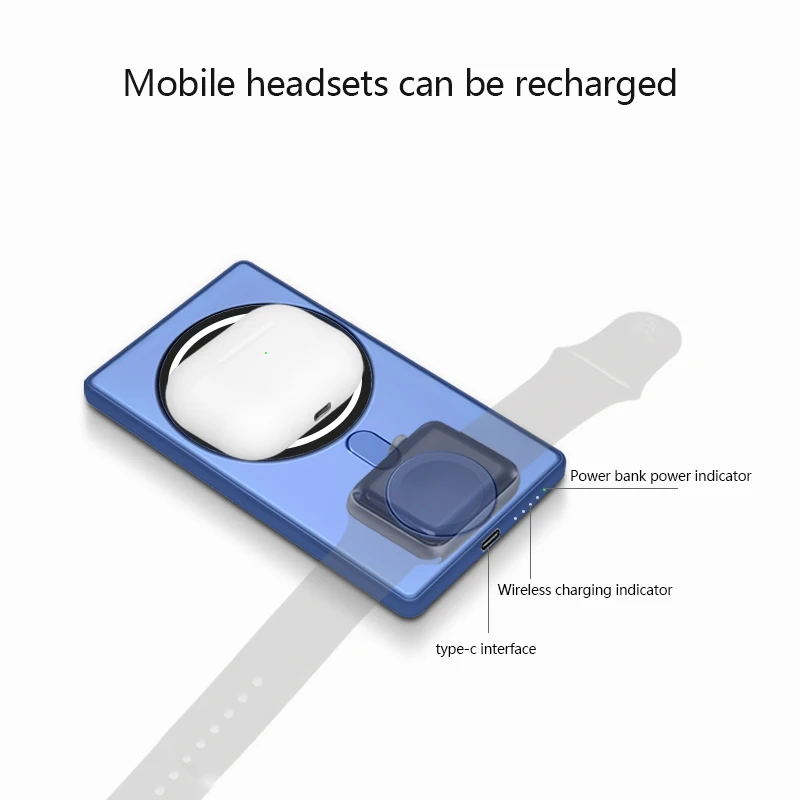 Cargador inal&aacute;mbrico magn&eacute;tico 3 en 1, cargador Qi de carga r&aacute;pida para iPhone 13, 12 Pro Max, Mini Powerbank para Apple Watch-2