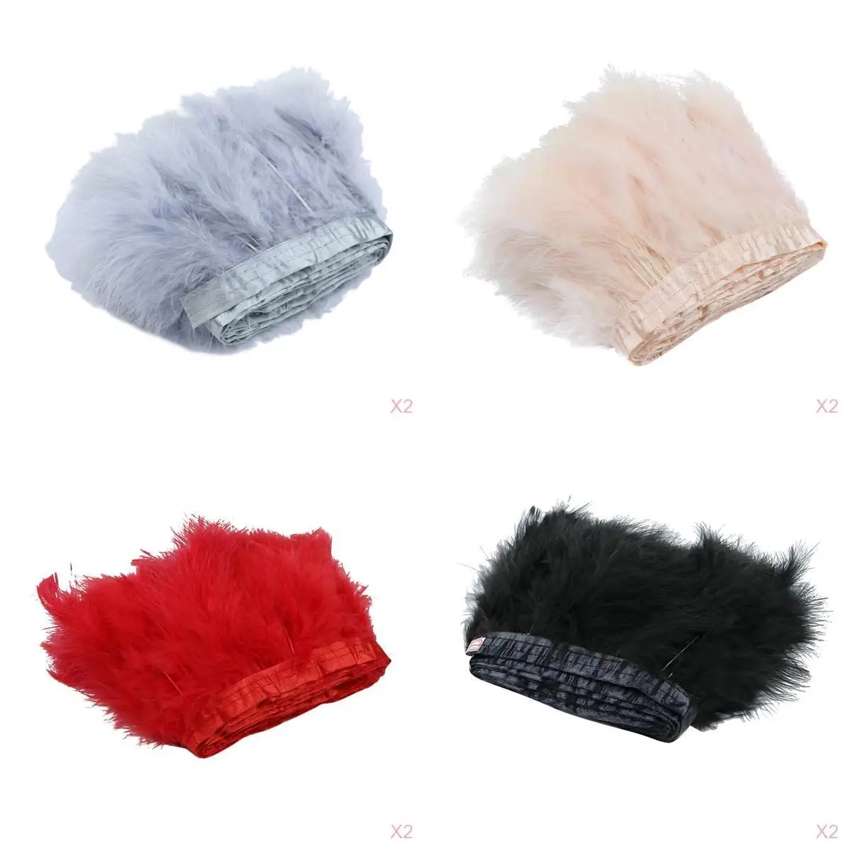 

8m Turkey Feather Fringe Trims Lace Ribbon Sewing Decor Dusty Pink+gray