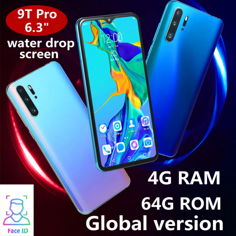 Смартфон 9T pro 6,3 с экраном капли воды, четырехъядерный процессор, 4 грамма, 64 Гб ПЗУ, 13 МП, разблокированные мобильные телефоны Android, Wi-Fi, глобальная версия