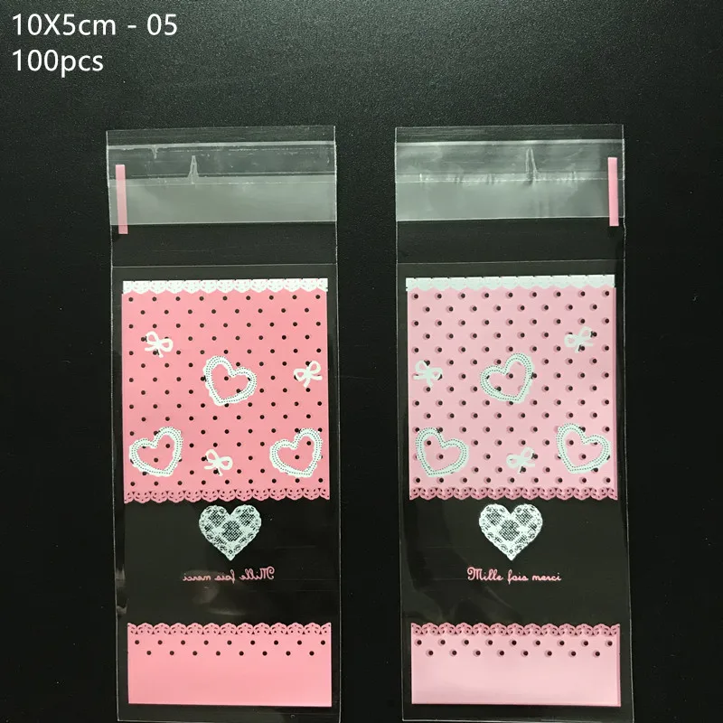 100pcs/lot 5*10cm Lipstick Bags Cute Small Plastic Candy Cookie Packaging Bags Self Adhesive Plastic Gift Packaging Bag images - 6